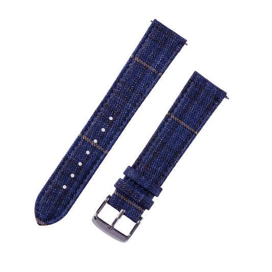 Featured image of the Blue Windowpane Plaid with Gold Deco watch band