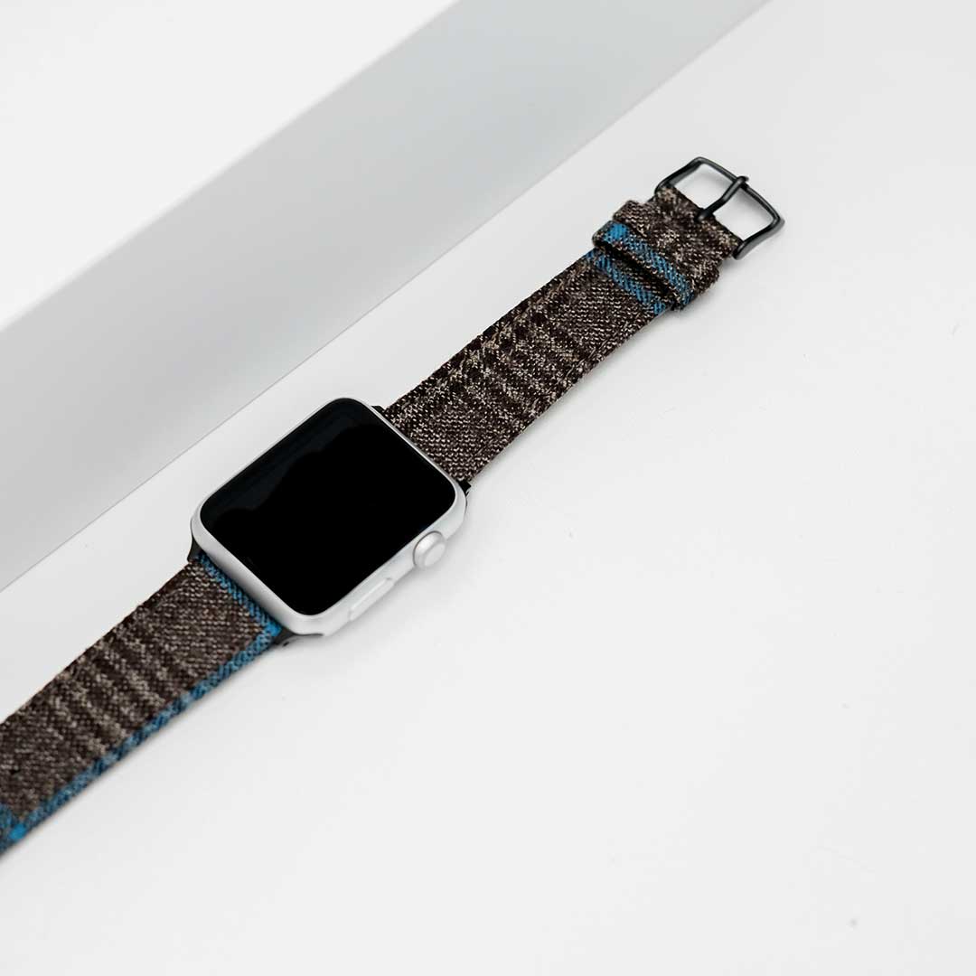 Apple Watch BROWN/TAN PLAID w TURQUOISE WINDOWPANE