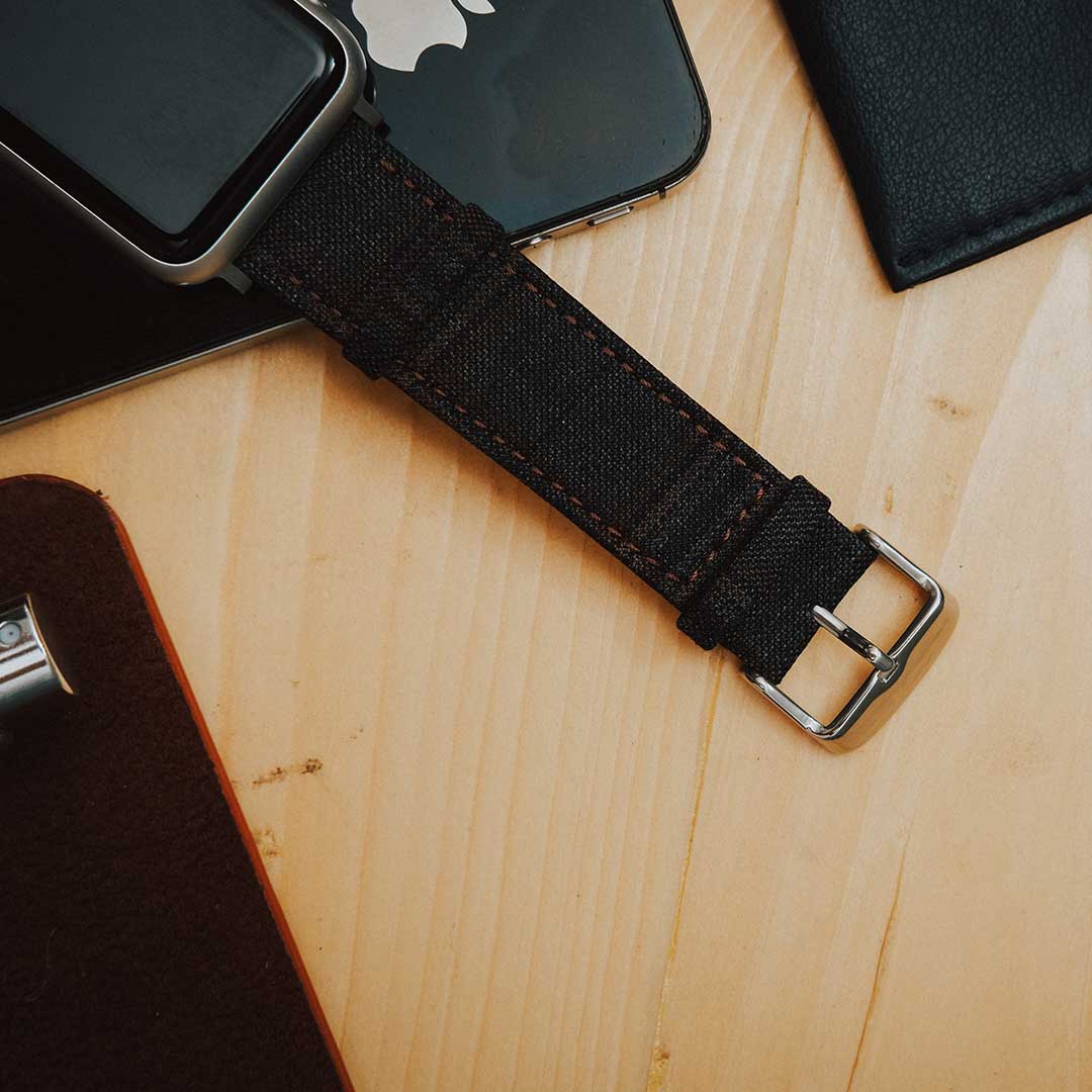 Apple Watch DARK GREY w FANCY BROWN WINDOWPANE overplaid