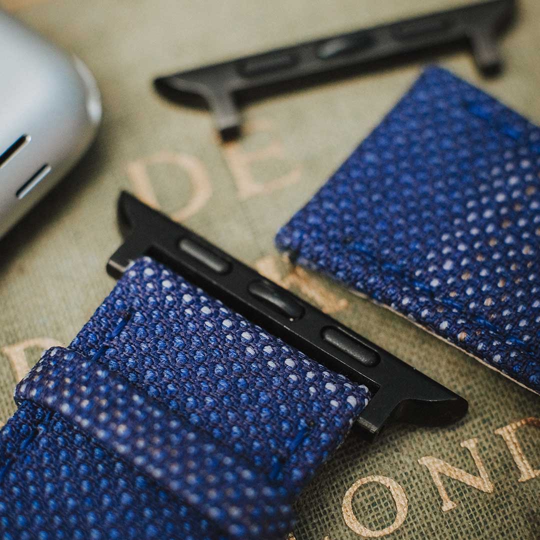 Apple Watch BRIGHT BLUE weave effect w BROWN/LIGHT BLUE WINDOWPANE