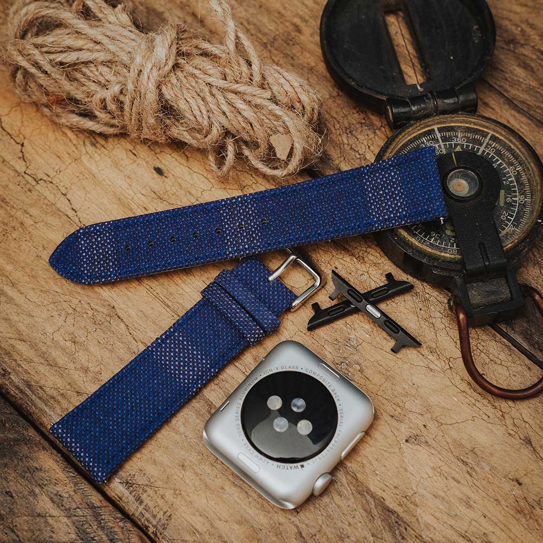 Apple Watch BRIGHT BLUE weave effect w BROWN/LIGHT BLUE WINDOWPANE