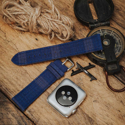 Apple Watch BRIGHT BLUE weave effect w BROWN/LIGHT BLUE WINDOWPANE