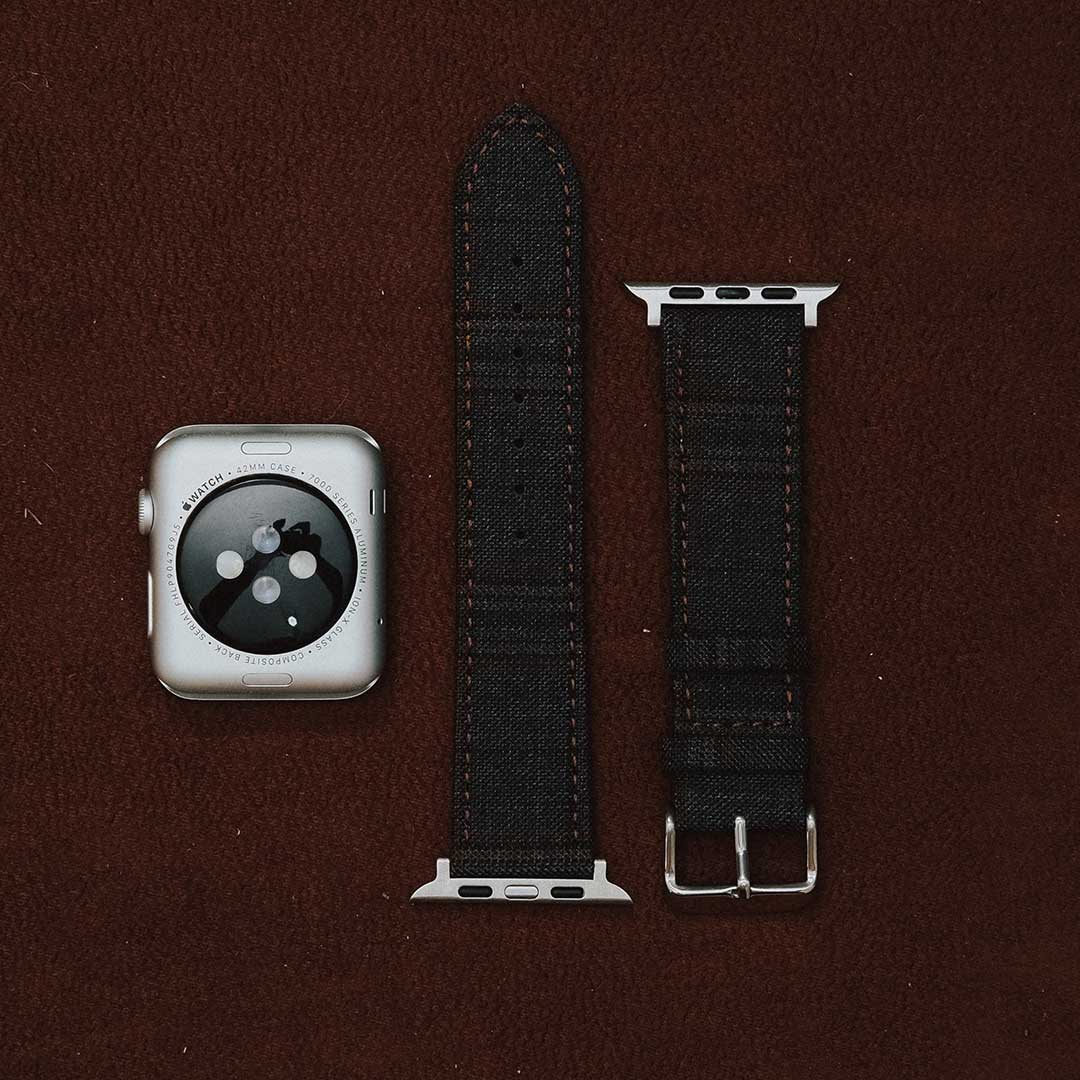 Apple Watch DARK GREY w FANCY BROWN WINDOWPANE overplaid