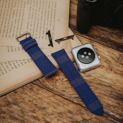 Apple Watch BRIGHT BLUE weave effect w BROWN/LIGHT BLUE WINDOWPANE