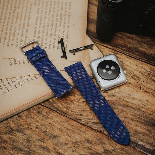 Apple Watch BRIGHT BLUE weave effect w BROWN/LIGHT BLUE WINDOWPANE