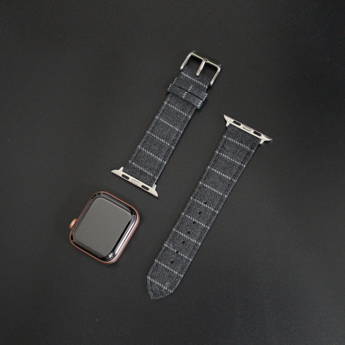 Featured image of the Apple Watch Mid Grey Narrow Chalk Stripe band