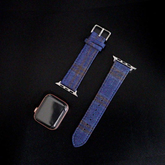 Featured image of the Apple Watch Bright Blue with Double Brown Windowpanes band